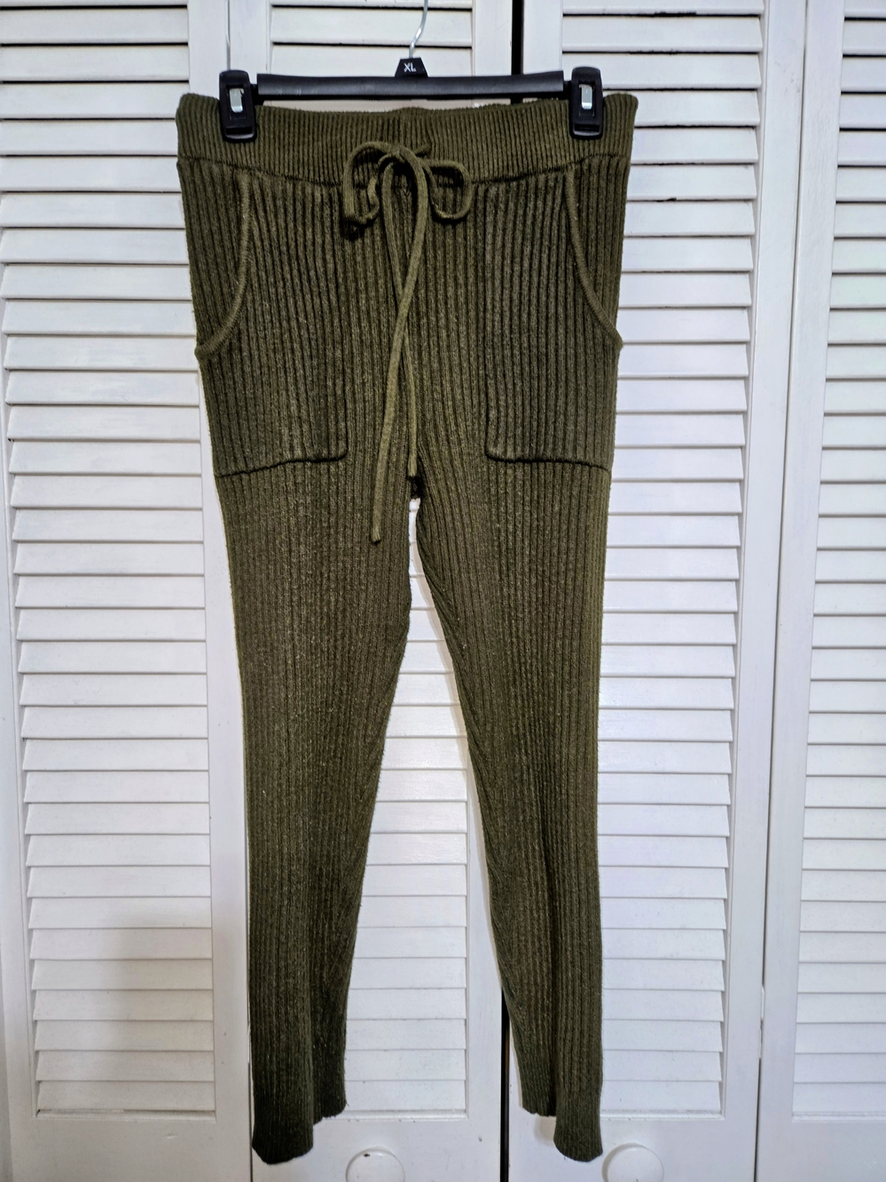 Fashion Nova Women's L Olive Ribbed Knit Leggings